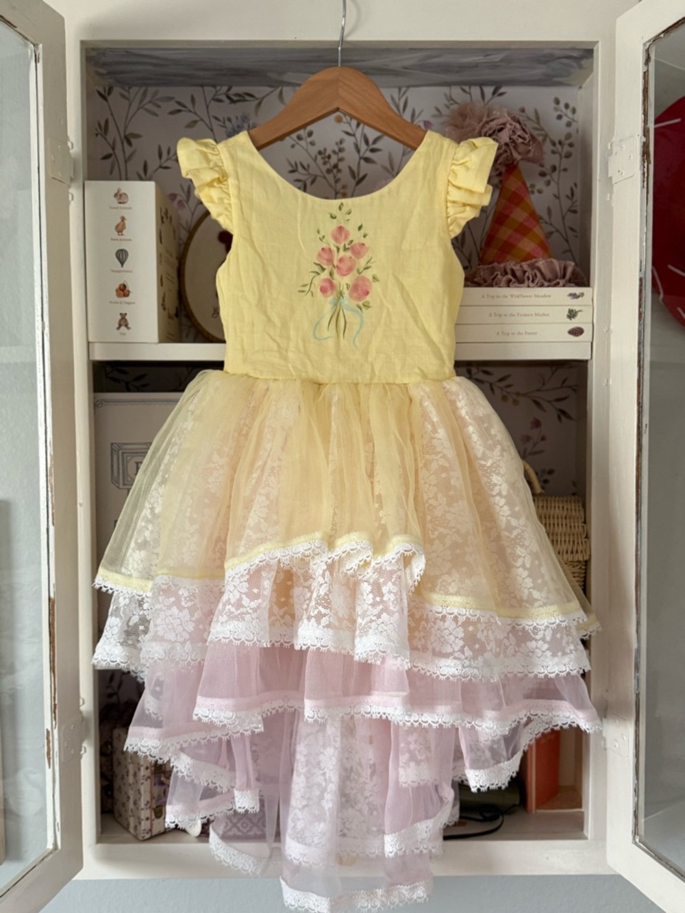 Dollcake Yellow Floral Ruffle Sleeve Girls Formal Dress